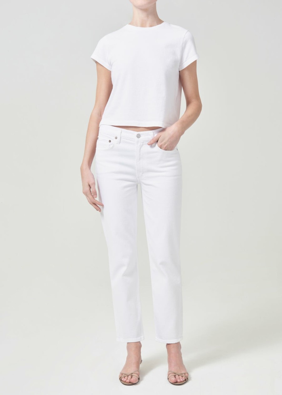 AGOLDE Kye Mid Rise Straight Crop (Stretch) In Sour Cream | Straight