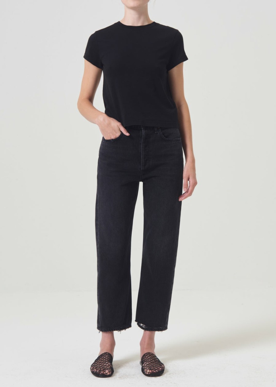 AGOLDE 90'S Crop Mid Rise Straight In Tar | Cropped