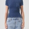 AGOLDE Arlo Rib Pocket Tee In Indigo | Tops & Bodysuits