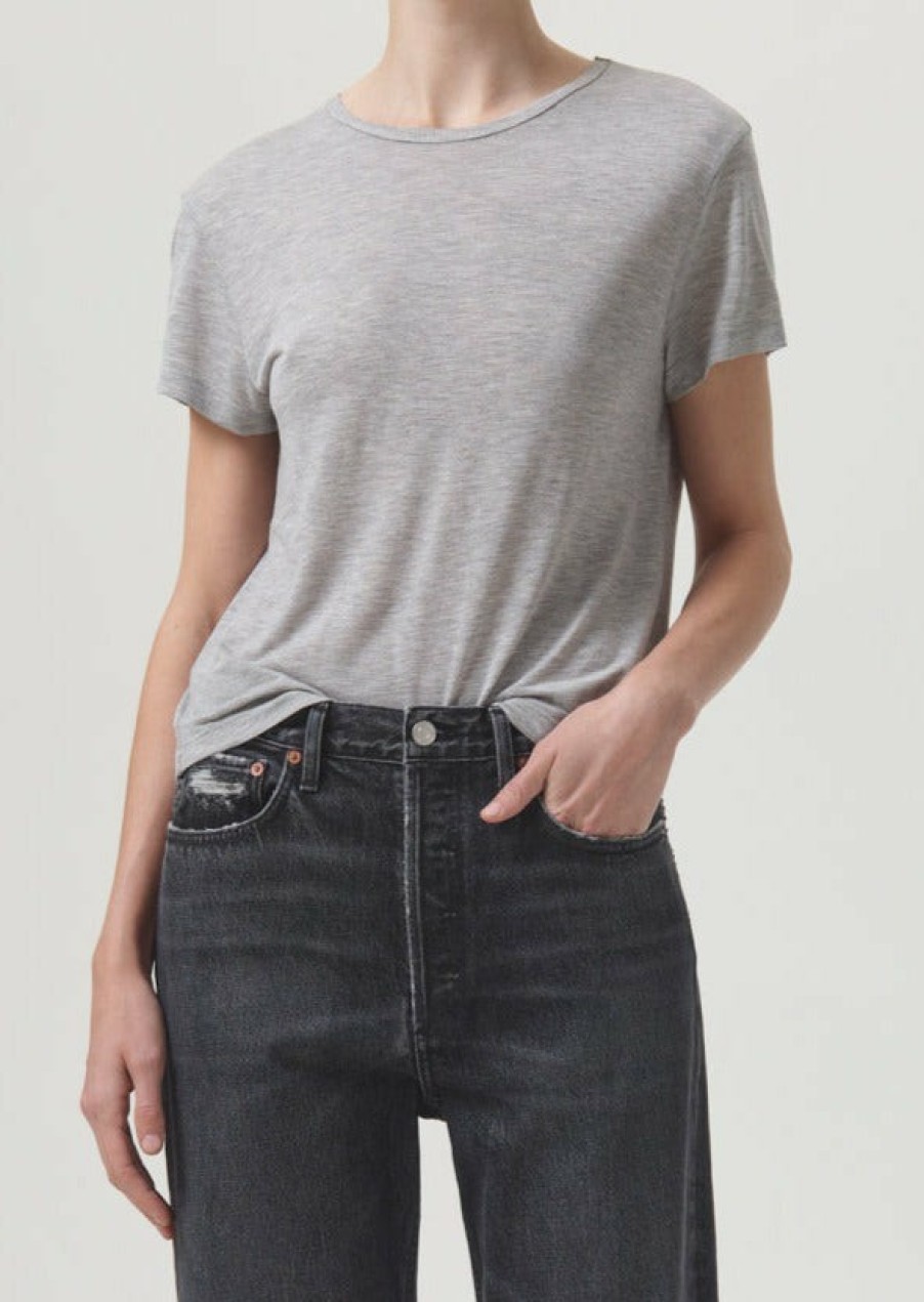 AGOLDE Drew Tee In Grey Heather | Tops & Bodysuits