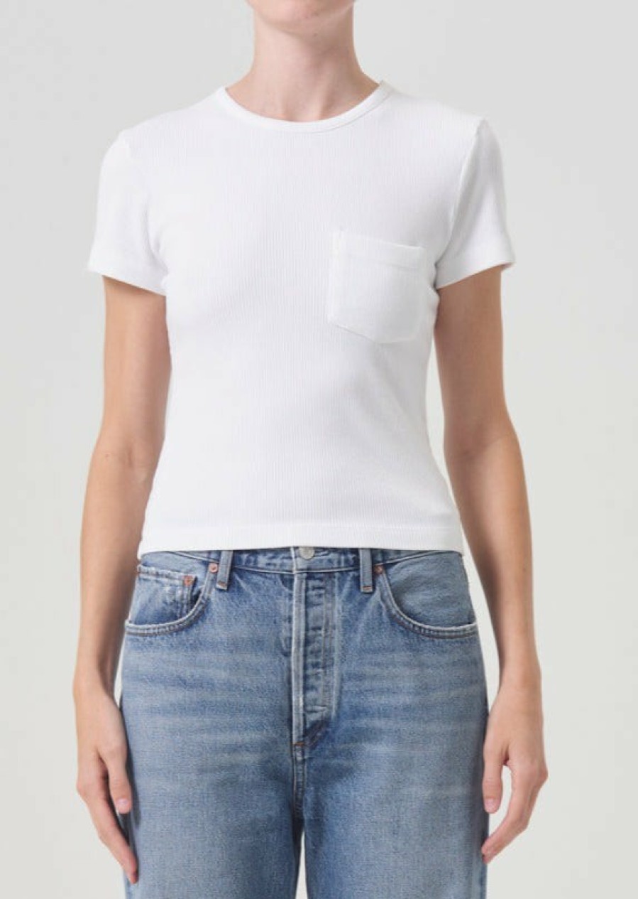 AGOLDE Arlo Rib Tee In White | Tops & Bodysuits