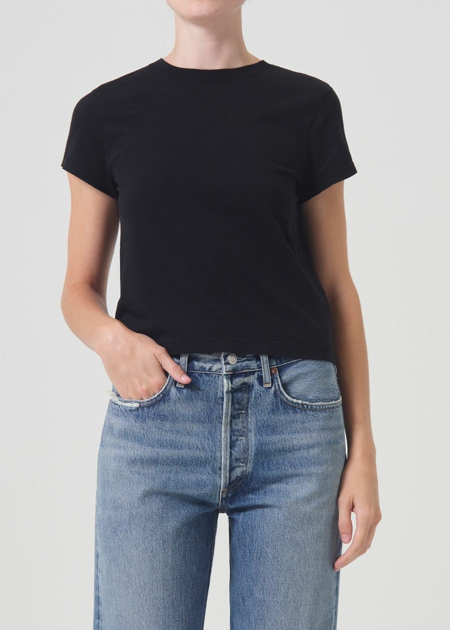 AGOLDE Adine Shrunken Tee In Black | Tops & Bodysuits