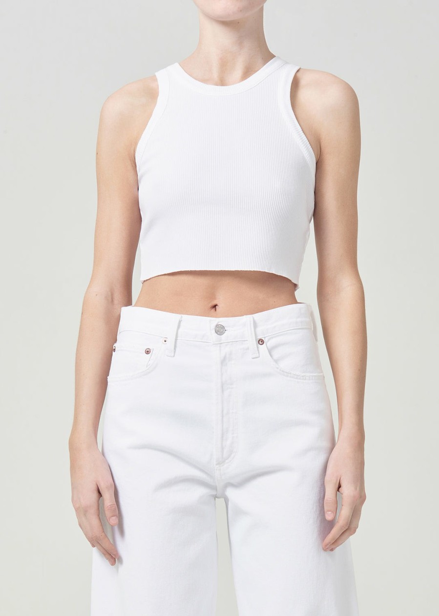 AGOLDE Cropped Bailey Tank In White | Tops & Bodysuits