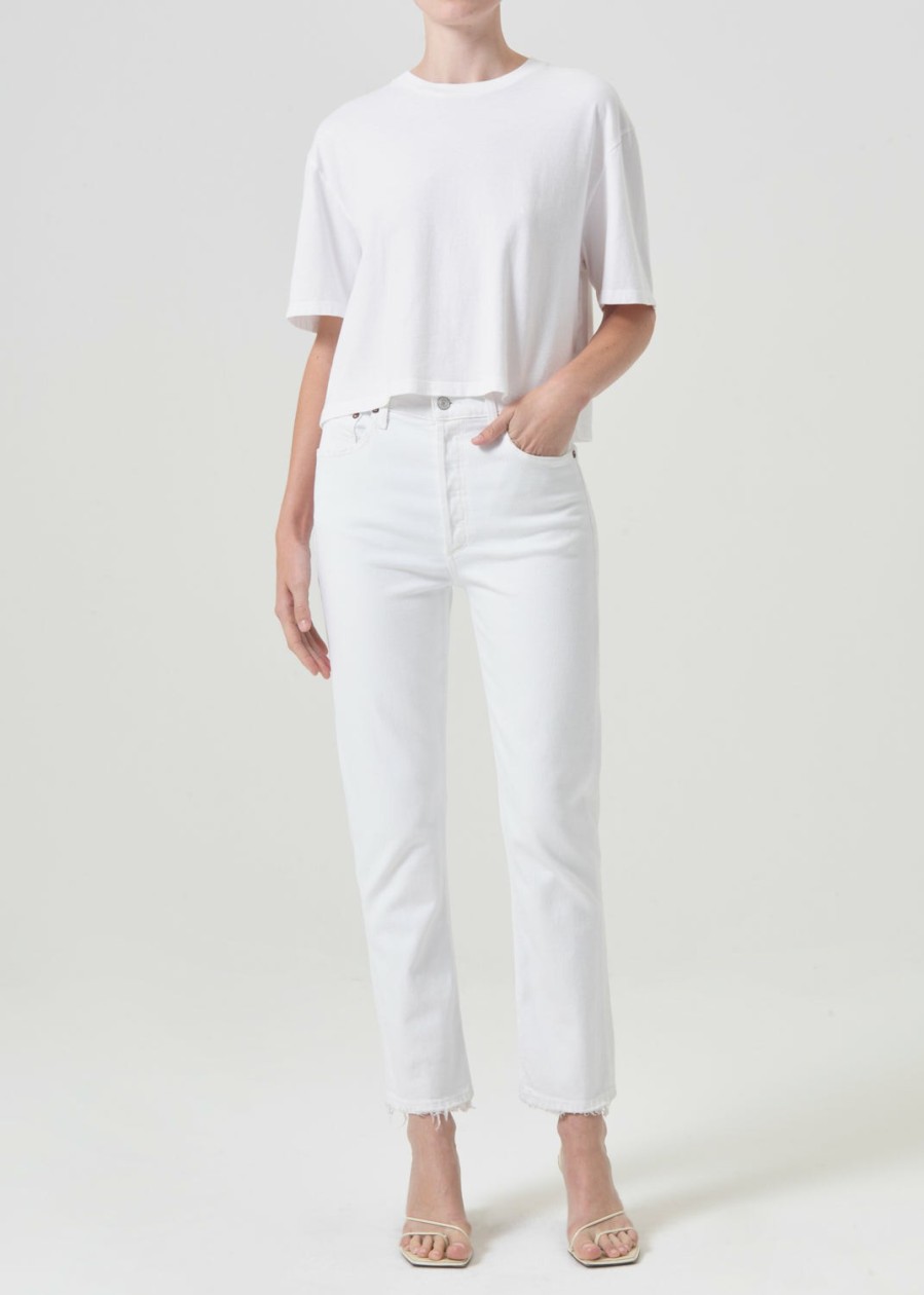 AGOLDE Riley High Rise Straight Crop (Stretch) In Sour Cream | Cropped