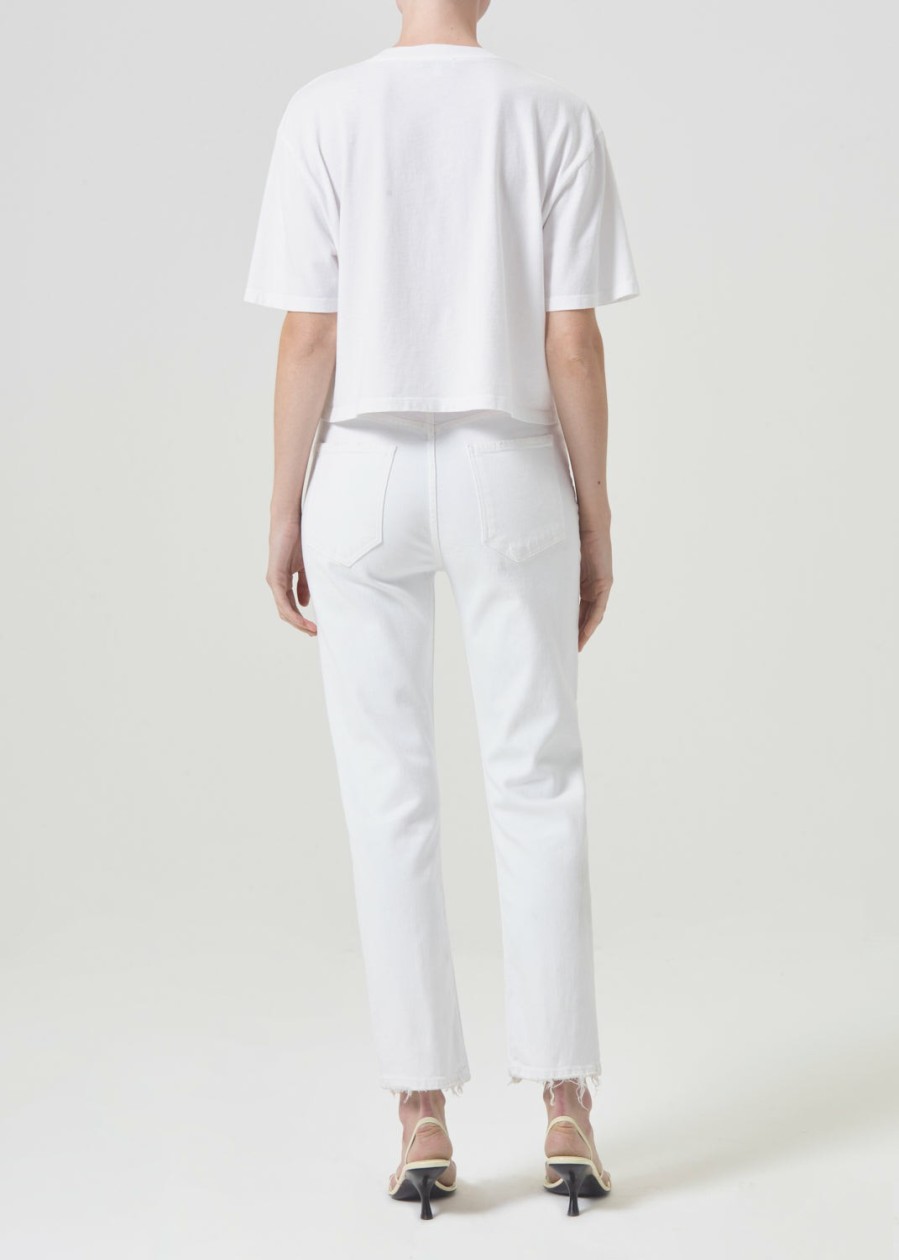 AGOLDE Riley High Rise Straight Crop (Stretch) In Sour Cream | Cropped