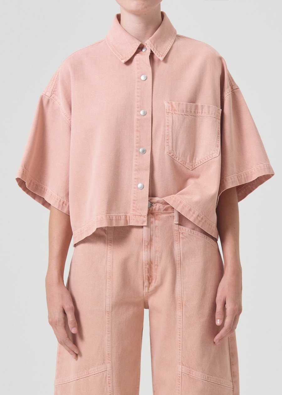 AGOLDE Rona Box Shirt In Pink Salt | Tops & Bodysuits