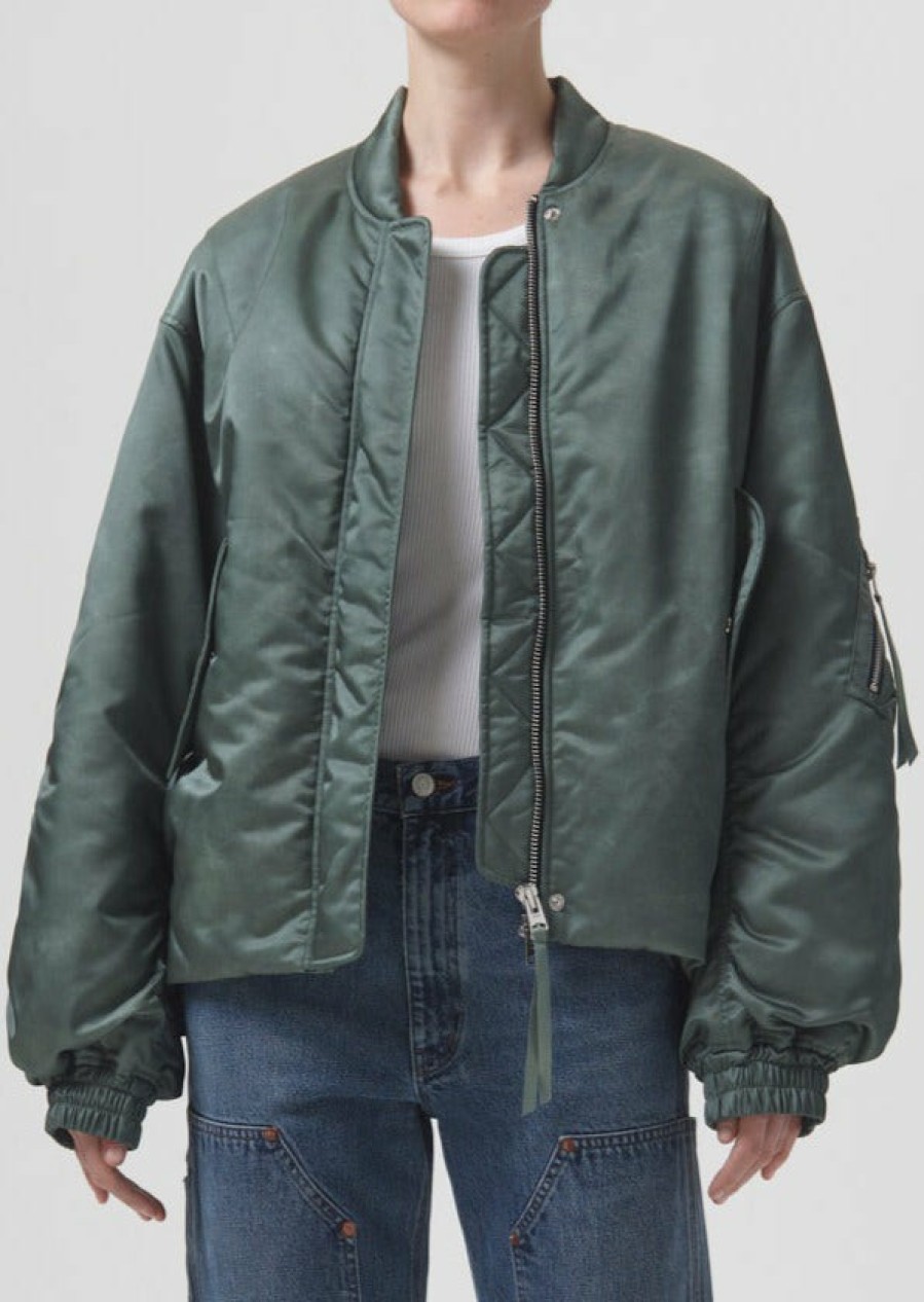 AGOLDE Shoreditch Ski Club X Agolde Nisa Bomber Jacket In Steel Green | Jackets & Vests