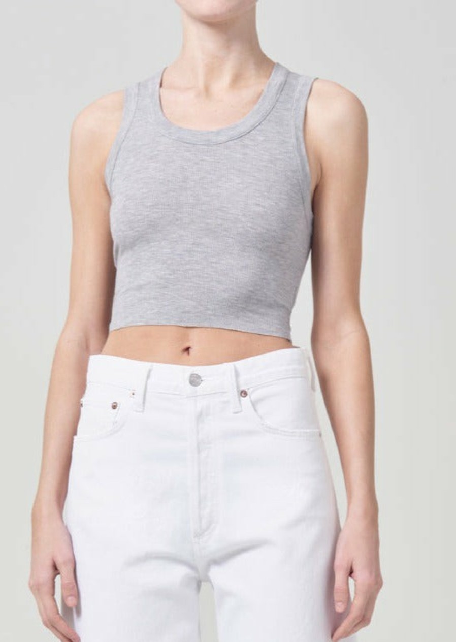 AGOLDE Cropped Poppy Scoop Neck Tank In Grey Heather | Tops & Bodysuits