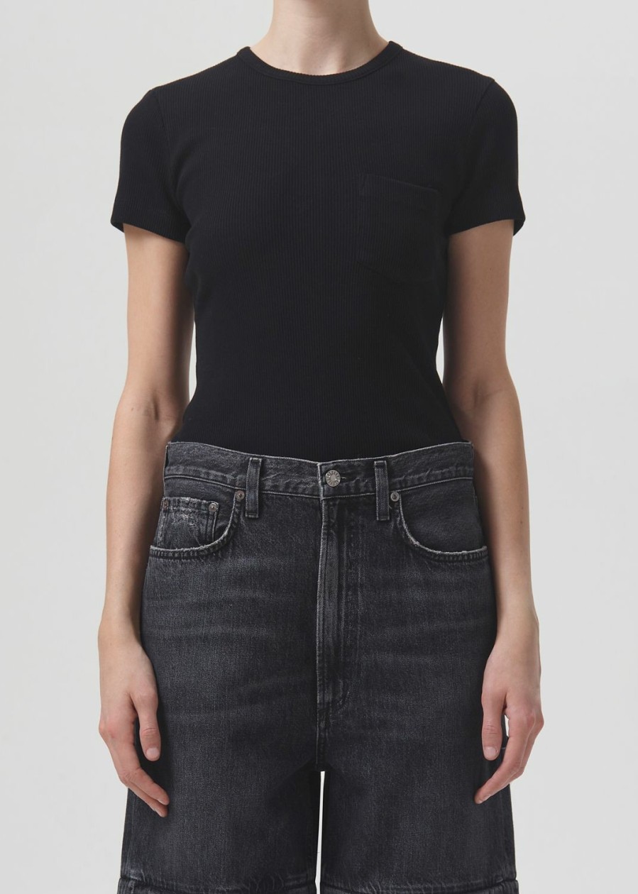 AGOLDE Arlo Rib Tee In Black | Tops & Bodysuits