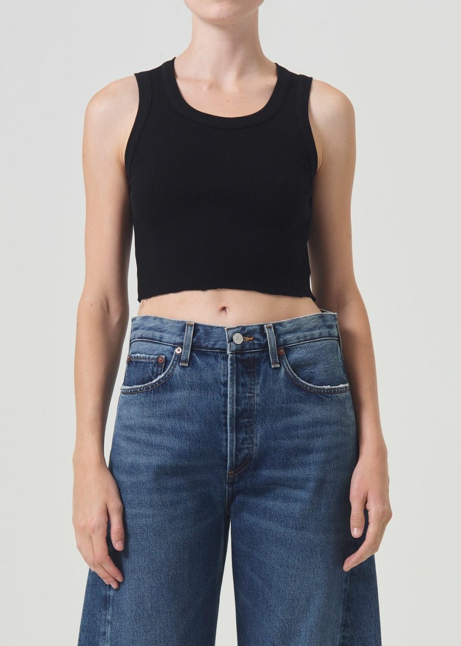 AGOLDE Cropped Poppy Tank In Black | Tops & Bodysuits