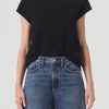 AGOLDE Bryce Shoulder Pad Tee In Black | Tops & Bodysuits