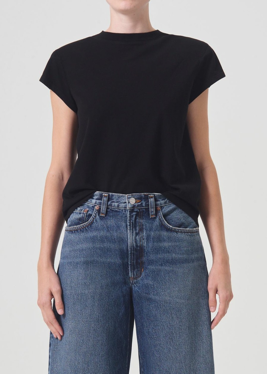 AGOLDE Bryce Shoulder Pad Tee In Black | Tops & Bodysuits