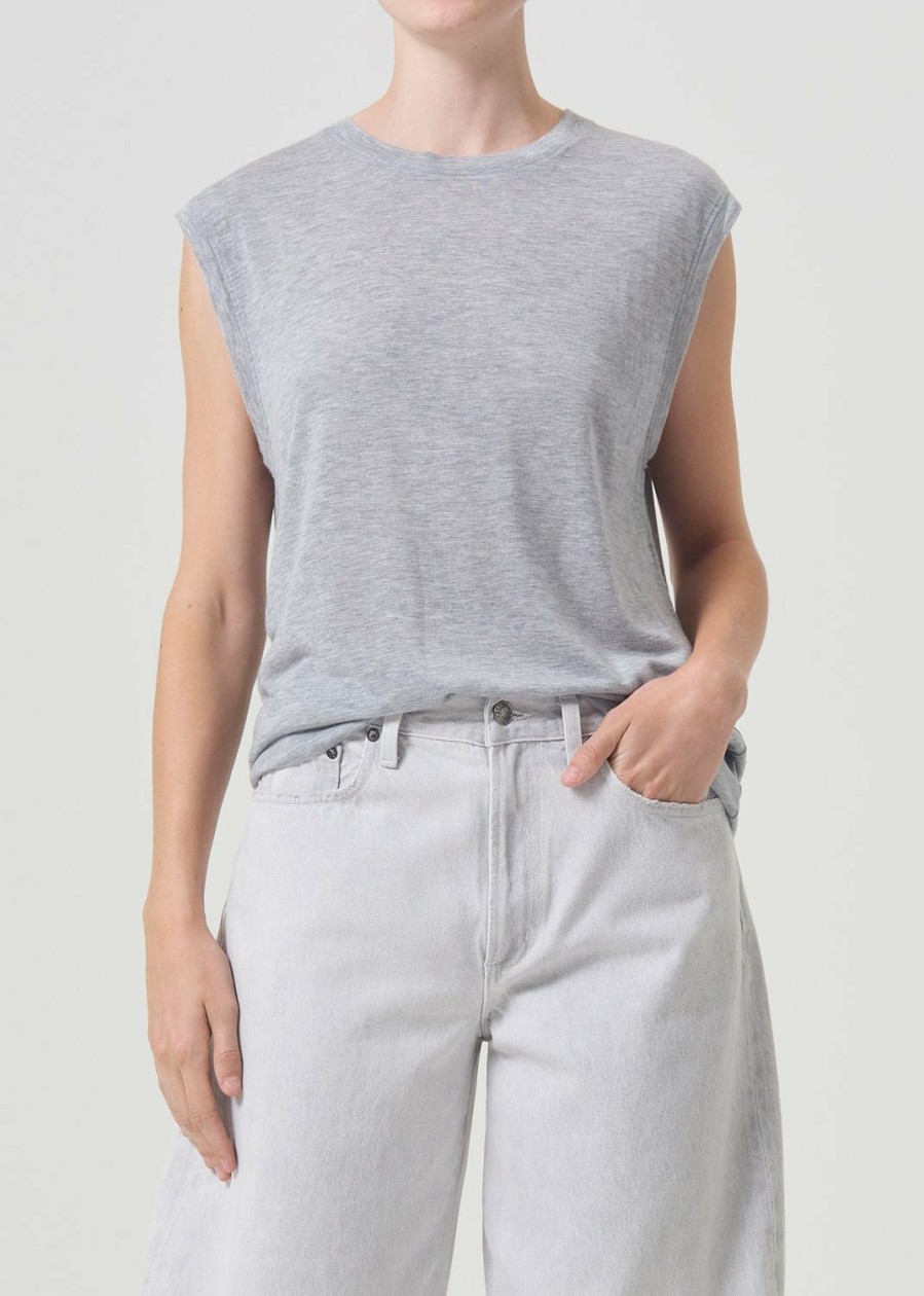 AGOLDE Raya Muscle Tee In Grey Heather | Tops & Bodysuits