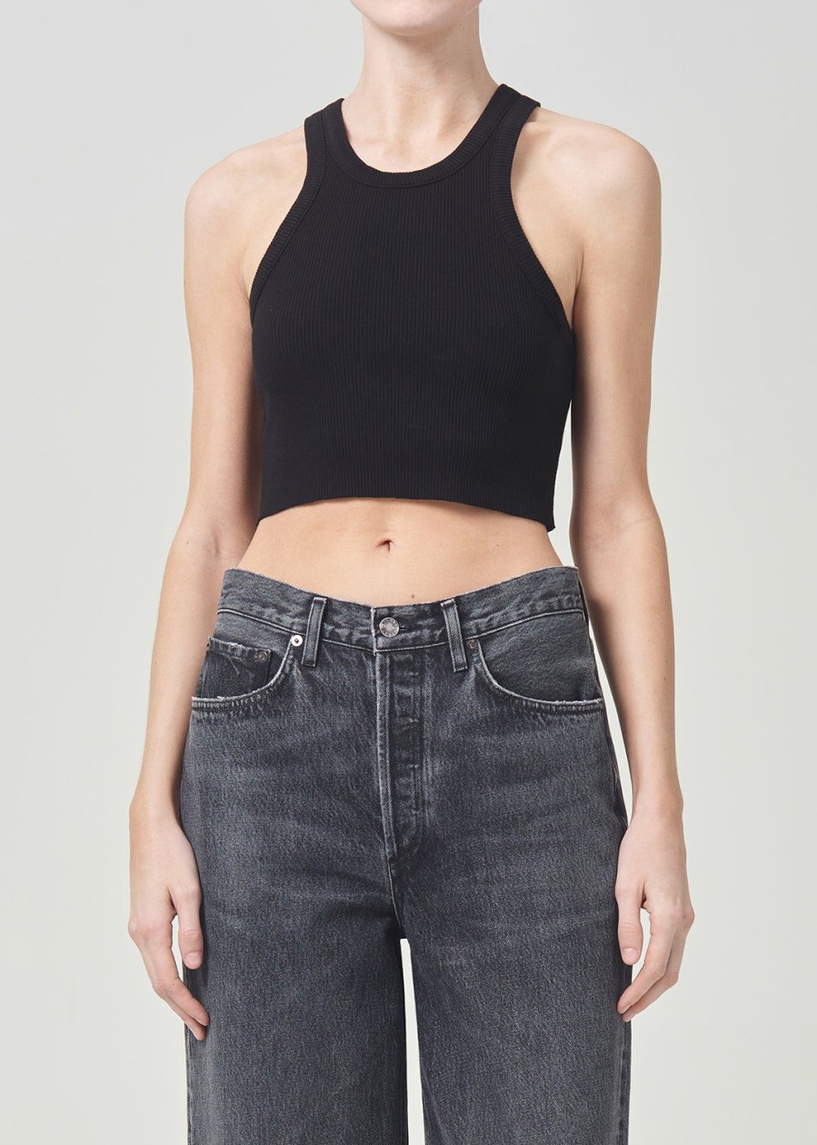 AGOLDE Cropped Bailey Tank In Black | Tops & Bodysuits